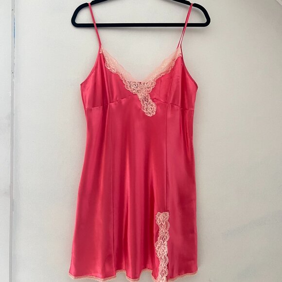 Morgan Taylor Other - Vintage Pink Satin and Lace Slip Dress Negligee Lingerie Chemise